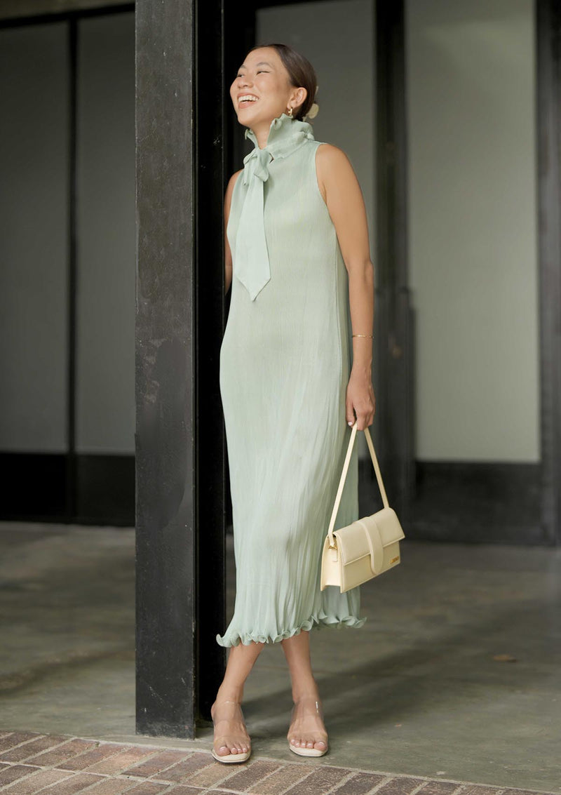 Weston Scallop Mint Green Trim Pleated Dress