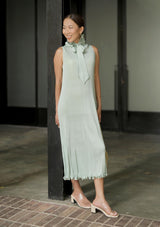 Weston Scallop Mint Green Trim Pleated Dress