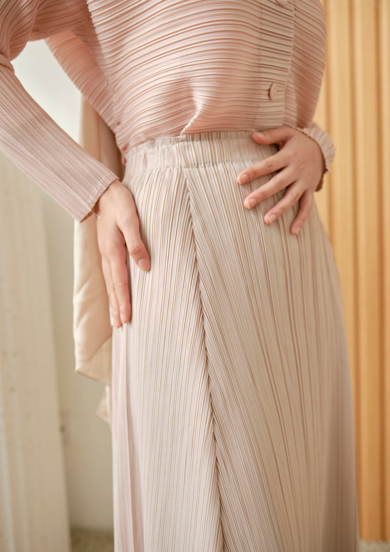 Alexi Pink Beige Flare Pleated Skirt