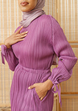 Arabella Plum Ribbon Pleated Top & Skirt Set