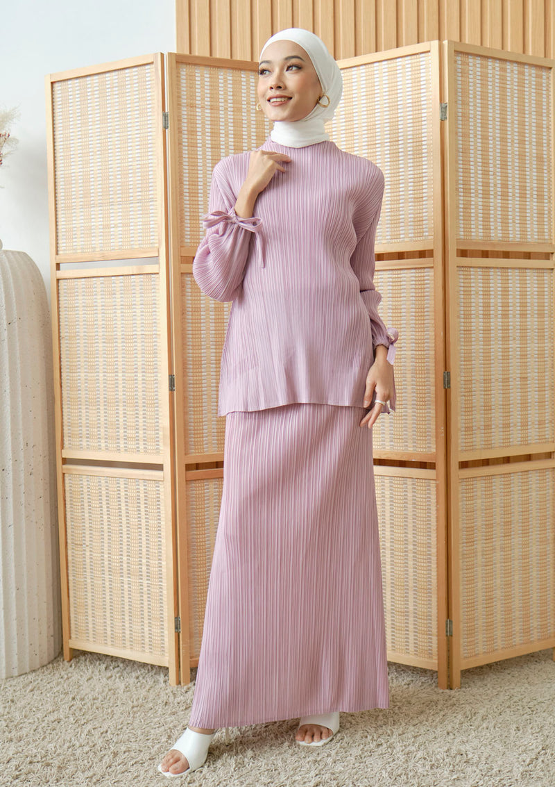 Arabella Blush Ribbon Pleated Top & Skirt Set