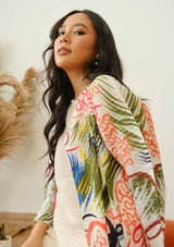 Callie Tropical Print Pleated Long Cardigan