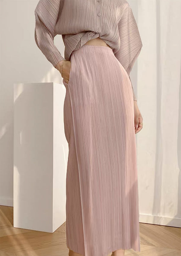 Cicia Pink Pleated Full Length Skirt