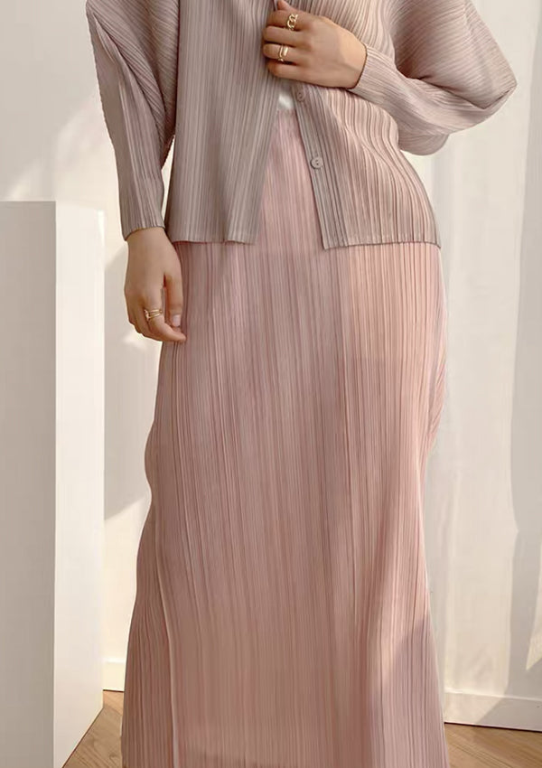 Cicia Pink Pleated Full Length Skirt