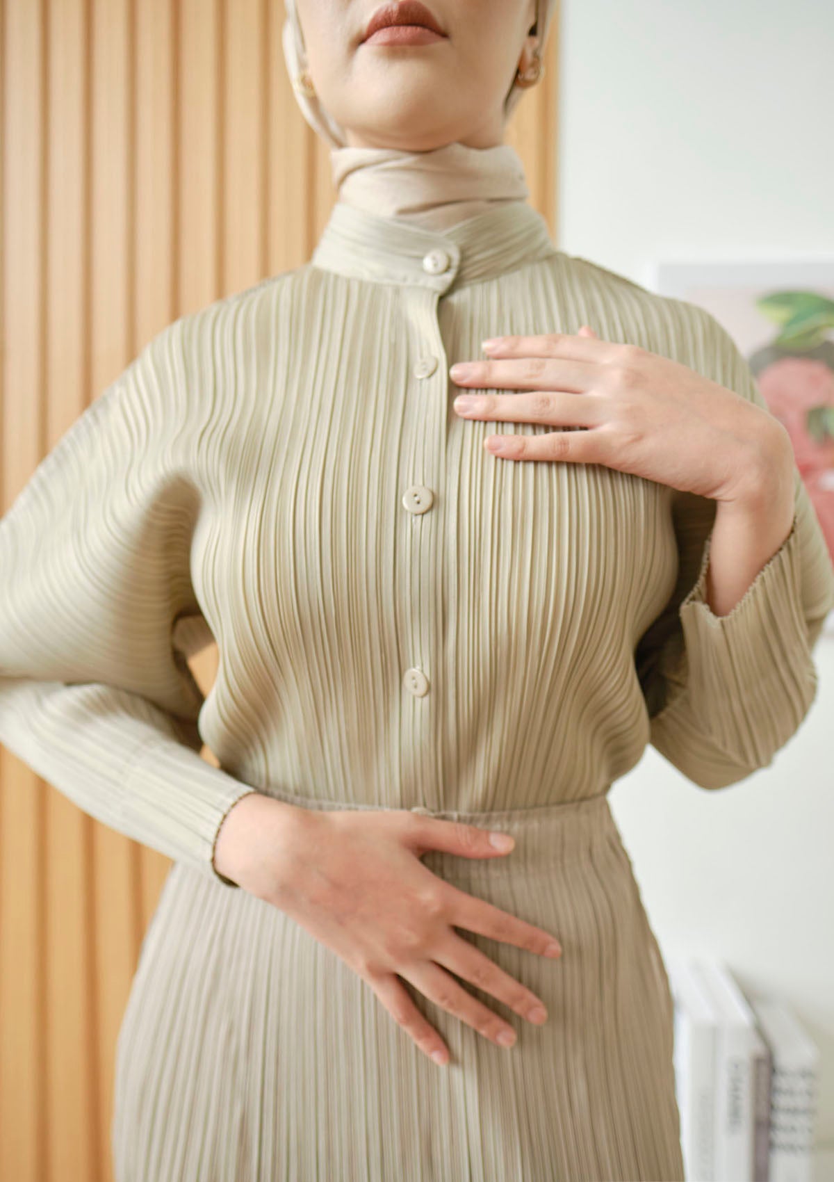 Gia Champagne Puffed Sleeve Pleated Top