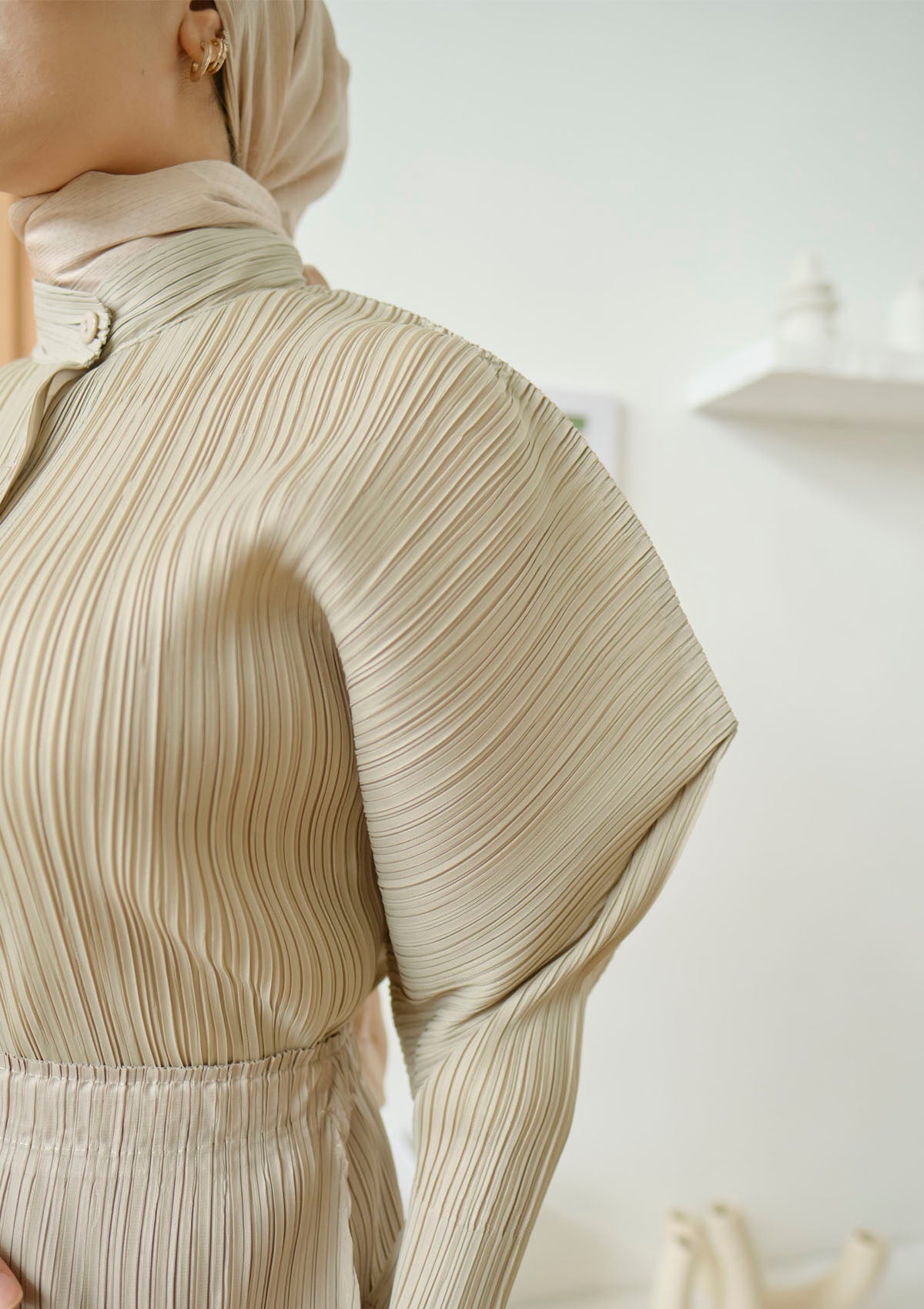 Gia Champagne Puffed Sleeve Pleated Top