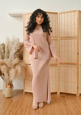 Alisa Salmon Pink Bell Sleeves Pleated Top & Skirt Set
