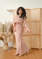 Alisa Salmon Pink Bell Sleeves Pleated Top & Skirt Set