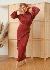 Vanya Wine Red Ruffled Pleated Set