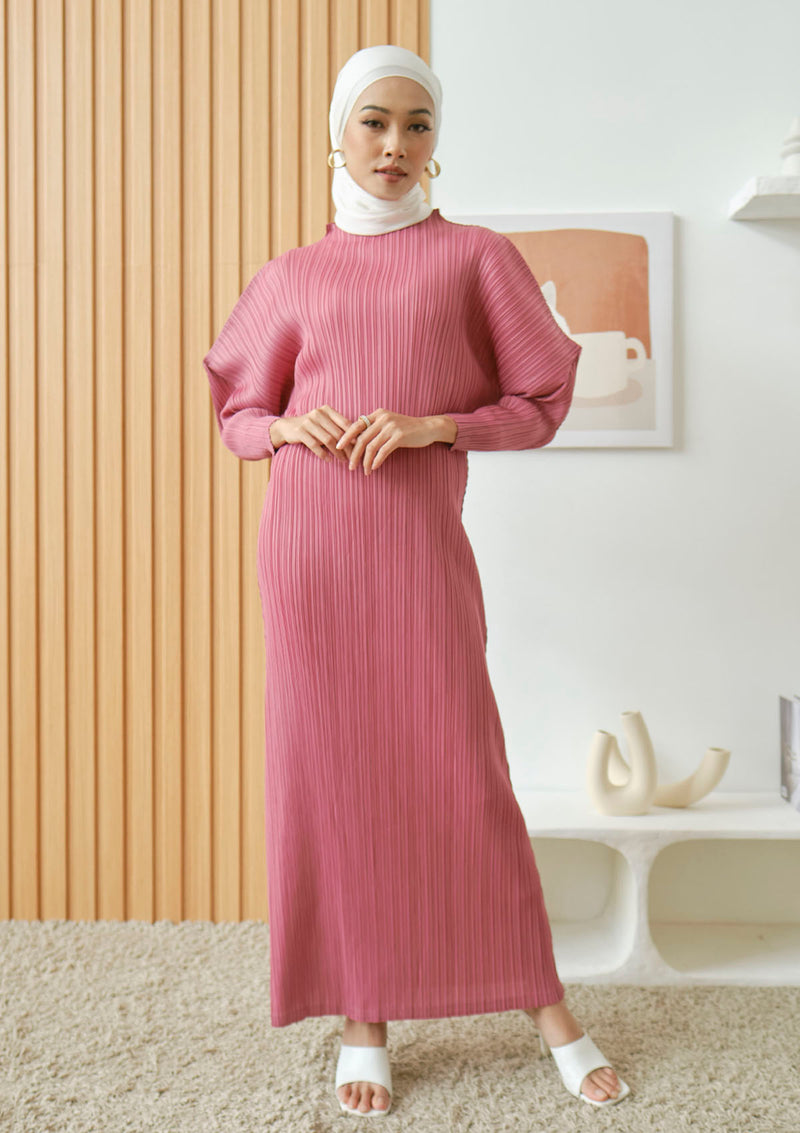 Juniper Rose Pink Puff Sleeves Pleated Dress