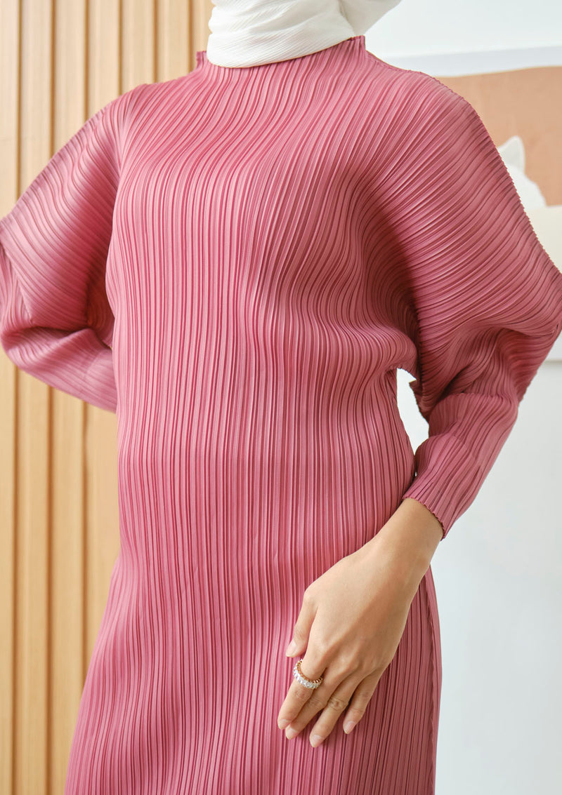 Juniper Rose Pink Puff Sleeves Pleated Dress