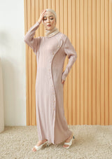 Kaxie Khaki Button Pleated Long Dress