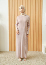 Kaxie Khaki Button Pleated Long Dress