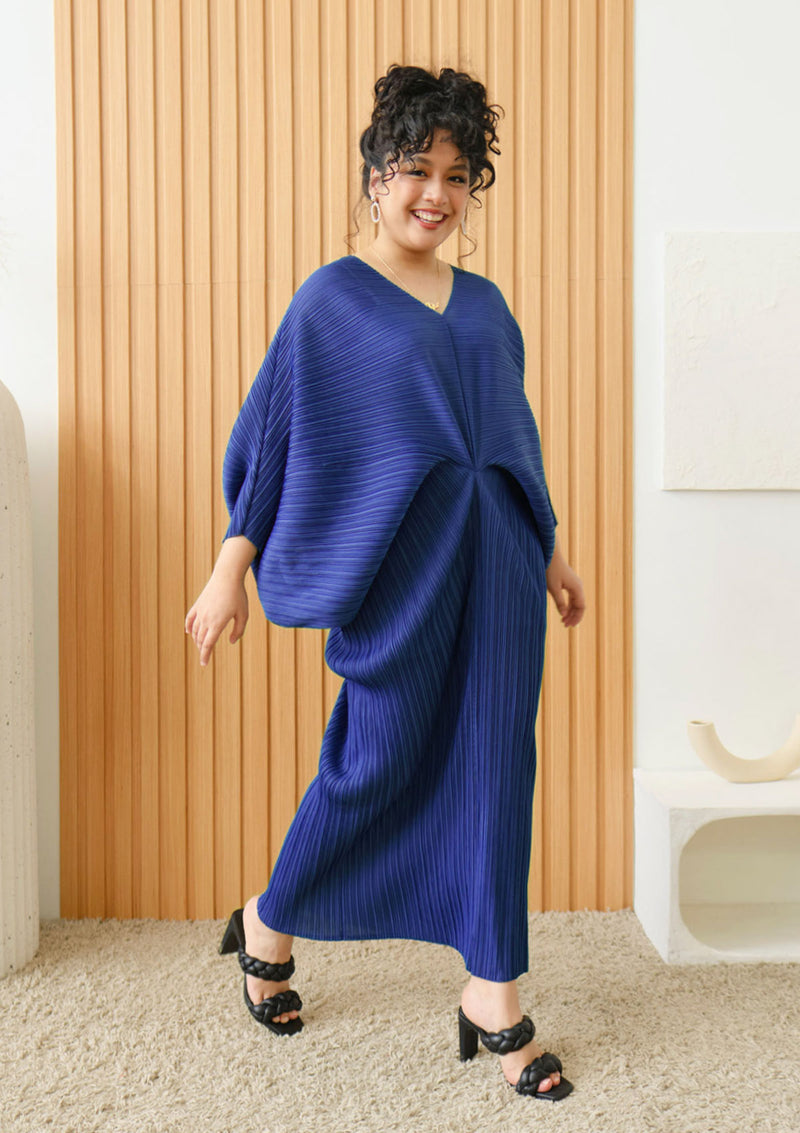 Lyla Royal Blue Pleated Batwing Dress