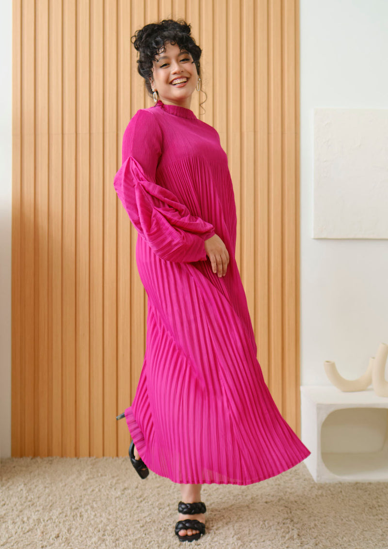 Maddy Rose Pink Pleated Long Dress