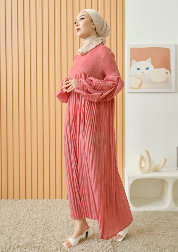 Maddy Dusty Pink Pleated Long Dress