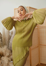 Vanya Olive Green Ruffled Pleated Set